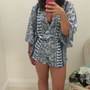 Elan Blue and White Paisley Romper